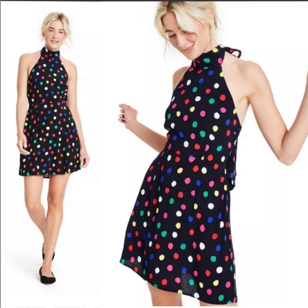 RIXO x Target Black Multi Color Polka Dot Halter Dress Plus Size 3X - Picture 3 of 14